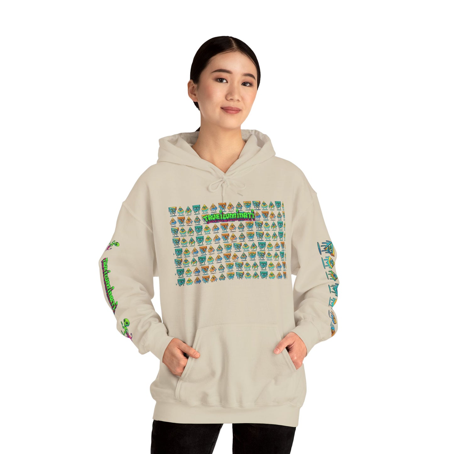 Young simbol by Trueiluminati Unisex Hoodie, Cozy Sweatshirt for Outdoor Lovers, Gift for Adventurers, Eco-Friendly Fashion, Great for Camping