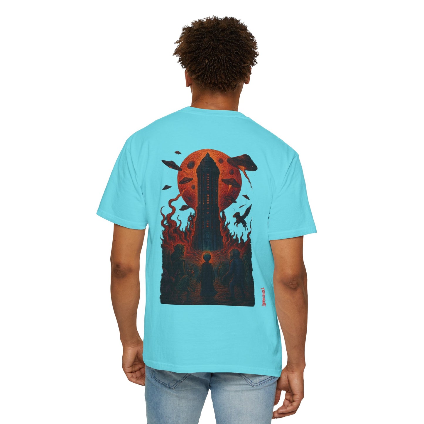Hell Path By Trueiluminati Garment-Dyed T-shirt Unisex Gothic Tattoo-Style Shirt – Exclusive Trueiluminati Design