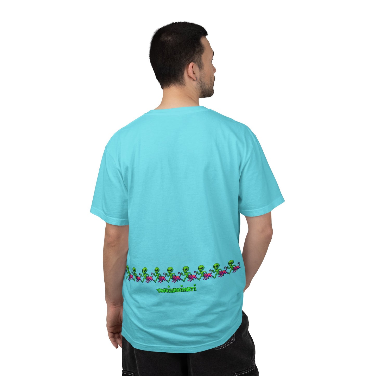Alien-Inspired Garment-Dyed Unisex T-Shirt, Fun Graphic Tee, Casual Wear, Gift for Space Lovers, Unique Everyday T-Shirt