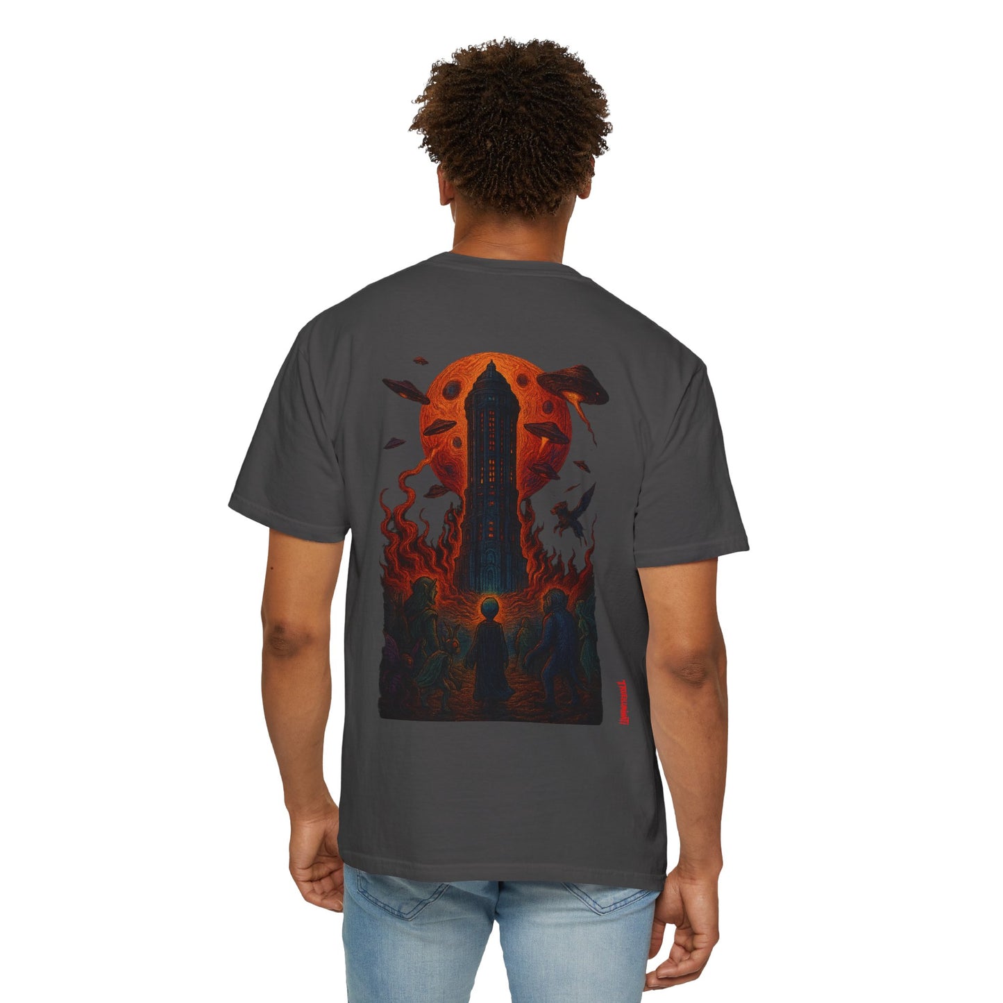 Hell Path By Trueiluminati Garment-Dyed T-shirt Unisex Gothic Tattoo-Style Shirt – Exclusive Trueiluminati Design