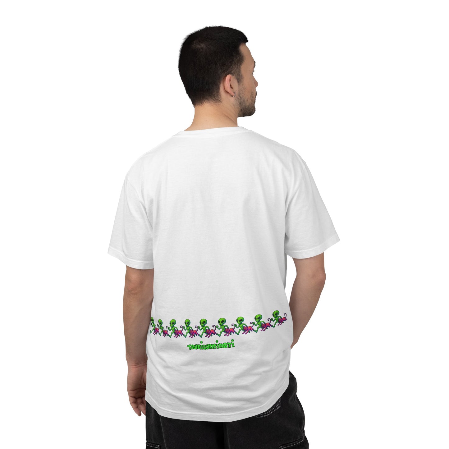 Alien-Inspired Garment-Dyed Unisex T-Shirt, Fun Graphic Tee, Casual Wear, Gift for Space Lovers, Unique Everyday T-Shirt