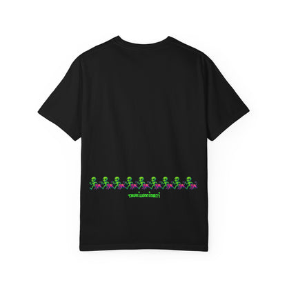 Alien-Inspired Garment-Dyed Unisex T-Shirt, Fun Graphic Tee, Casual Wear, Gift for Space Lovers, Unique Everyday T-Shirt