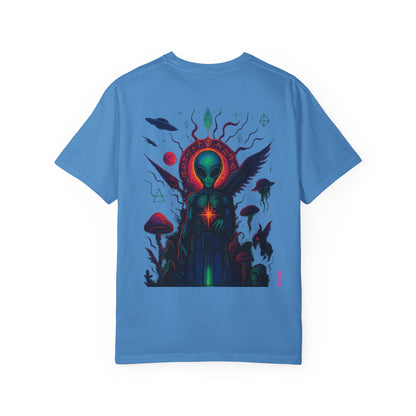 Fallen Alien by Trueiluminati Art Tee - Trippy Graphic Unisex T-shirt, Perfect for Festivals, Gifts, Alien Lovers, Casual Wear, Summer Vibes