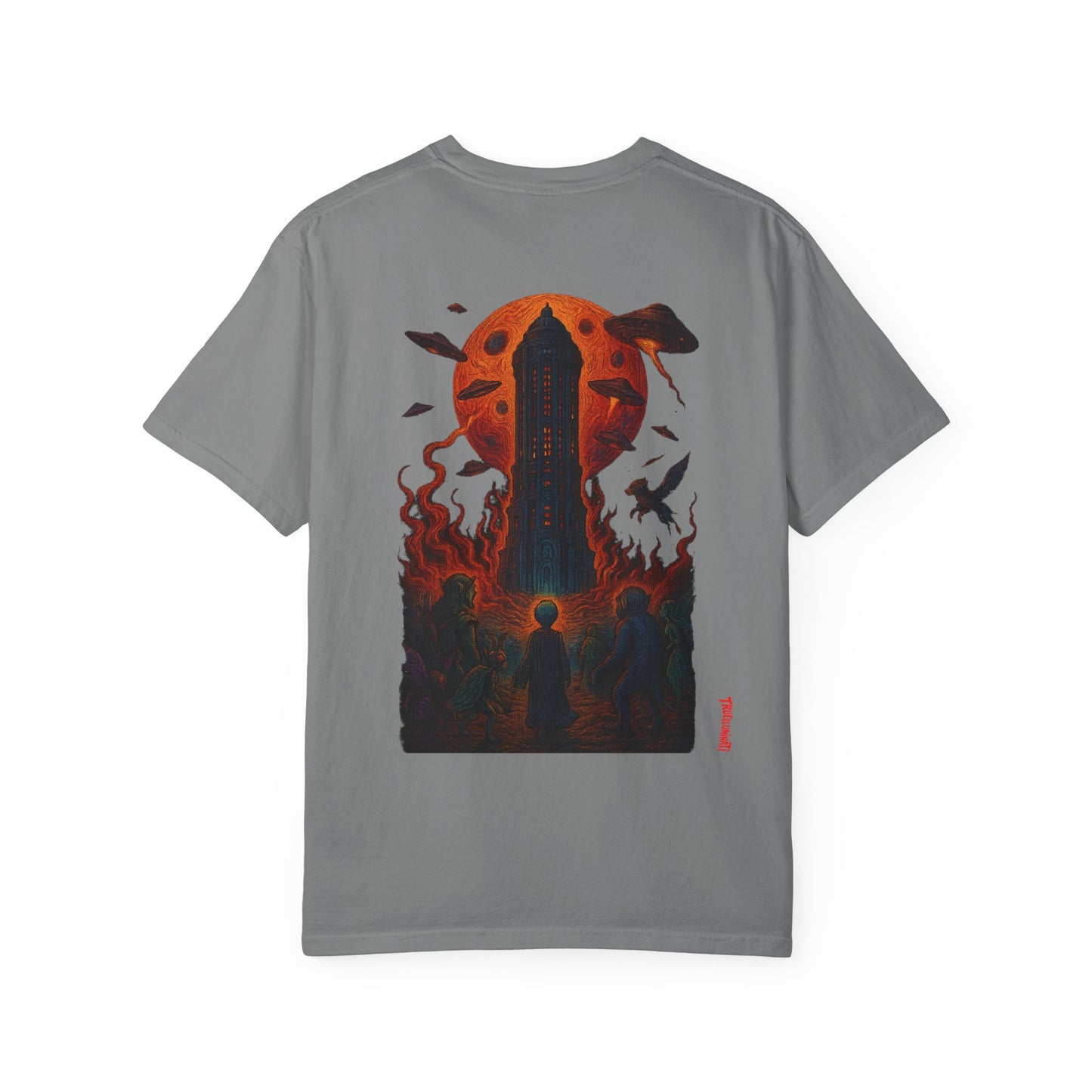 Hell Path By Trueiluminati Garment-Dyed T-shirt Unisex Gothic Tattoo-Style Shirt – Exclusive Trueiluminati Design
