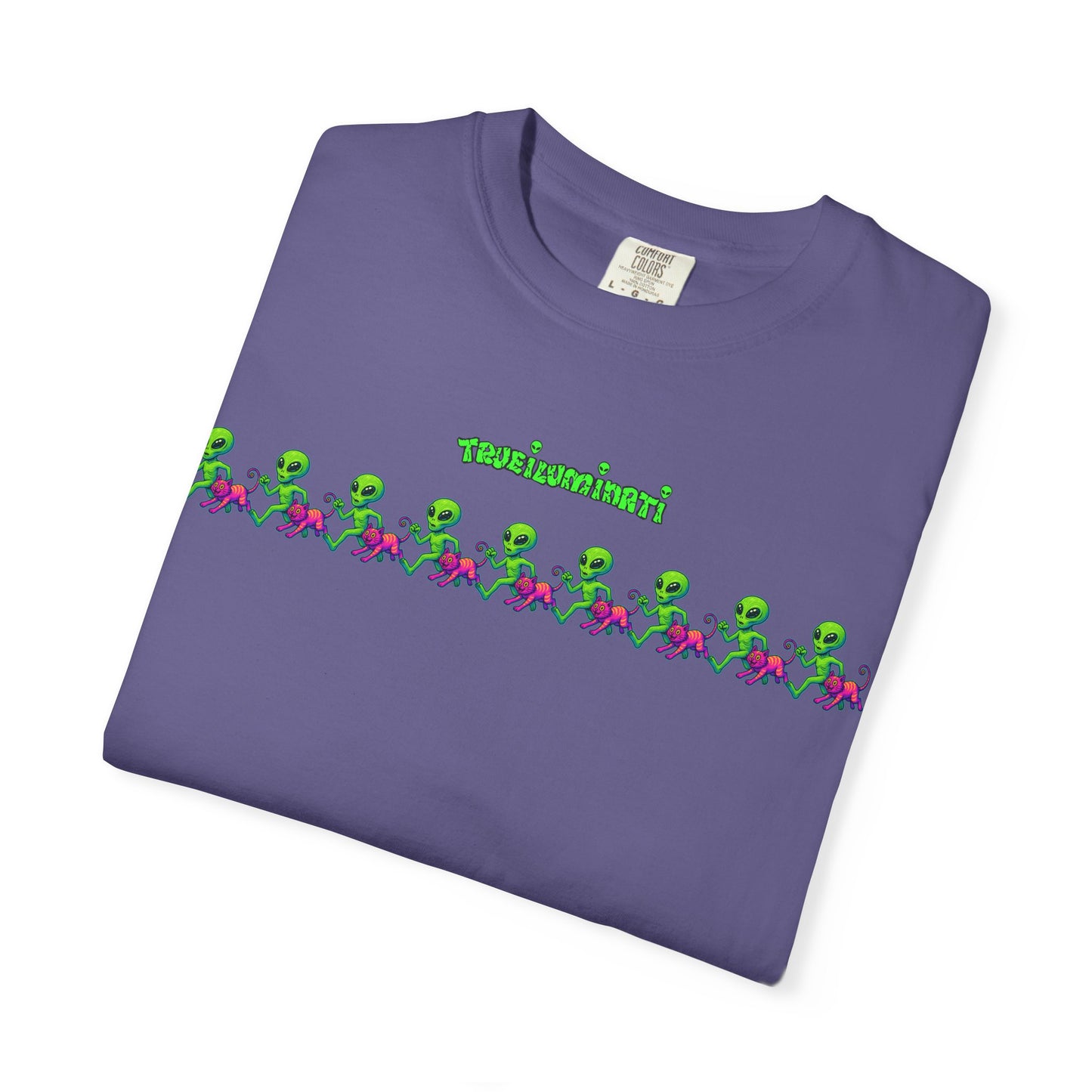 Alien-Inspired Garment-Dyed Unisex T-Shirt, Fun Graphic Tee, Casual Wear, Gift for Space Lovers, Unique Everyday T-Shirt
