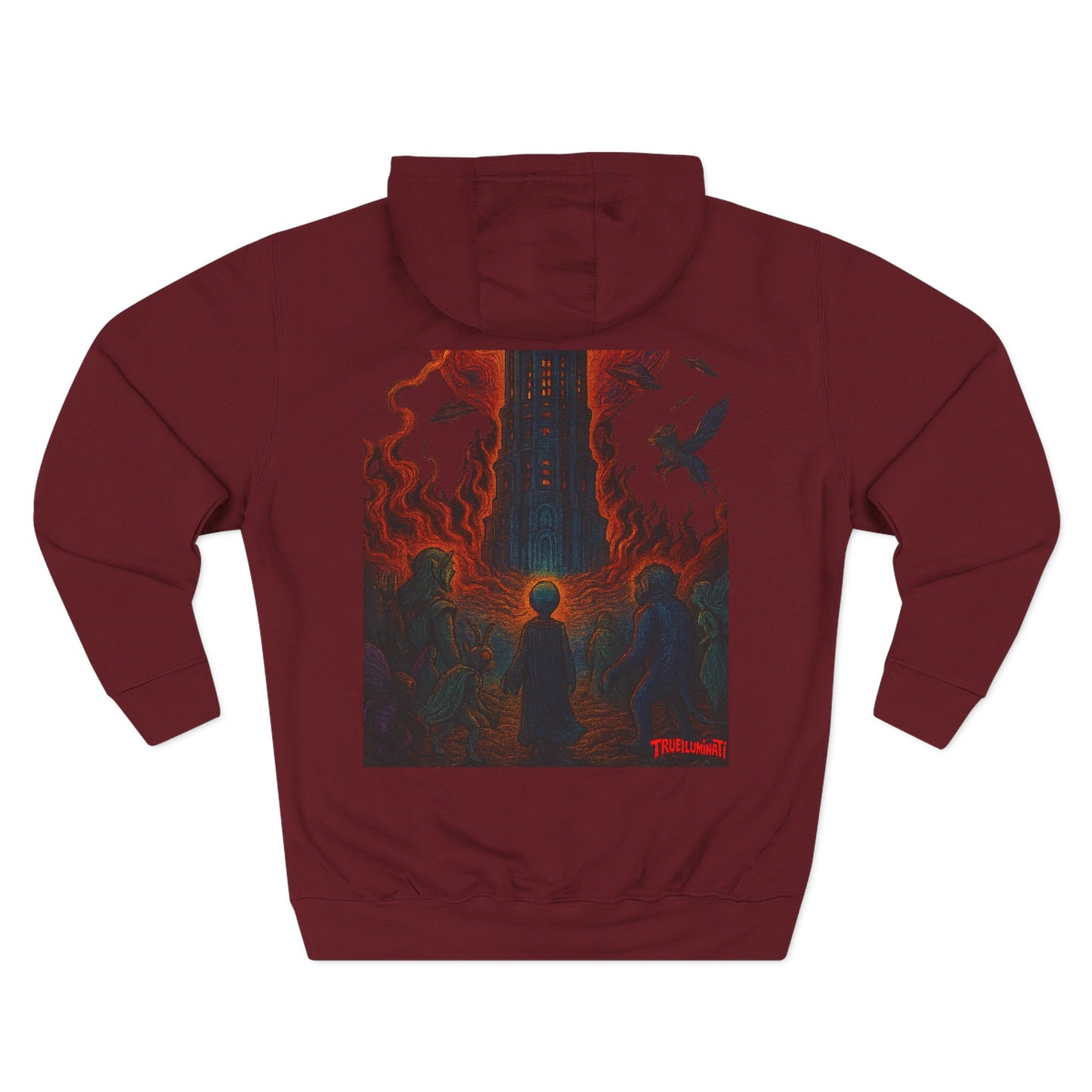 Heaven And Hell By Trueiluminati Mystical Three-Panel Fleece Hoodie - Cozy Apparel for Fans of Fantasy, Unique Gift for Holidays, Ideal for Autumn and Winter Loungewear