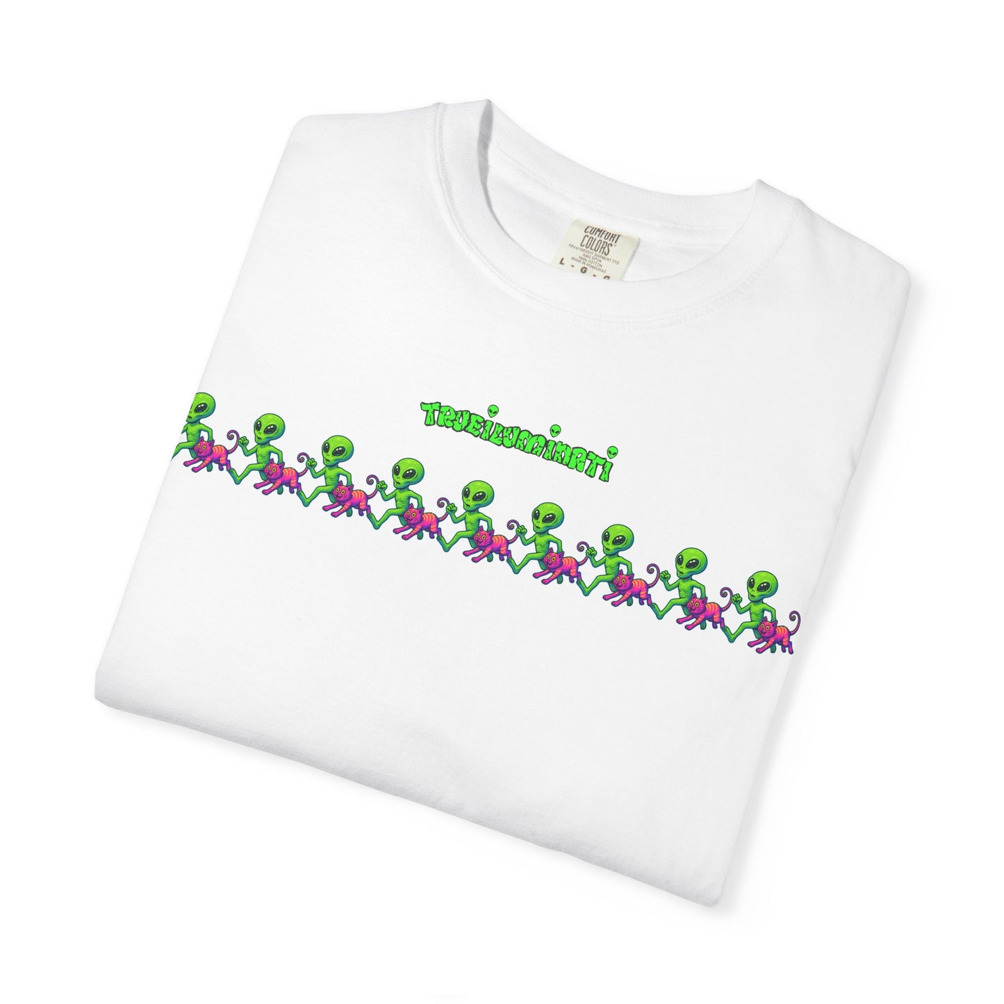 Alien-Inspired Garment-Dyed Unisex T-Shirt, Fun Graphic Tee, Casual Wear, Gift for Space Lovers, Unique Everyday T-Shirt