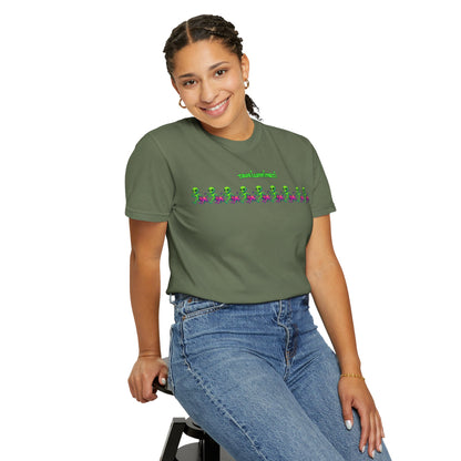 Alien-Inspired Garment-Dyed Unisex T-Shirt, Fun Graphic Tee, Casual Wear, Gift for Space Lovers, Unique Everyday T-Shirt