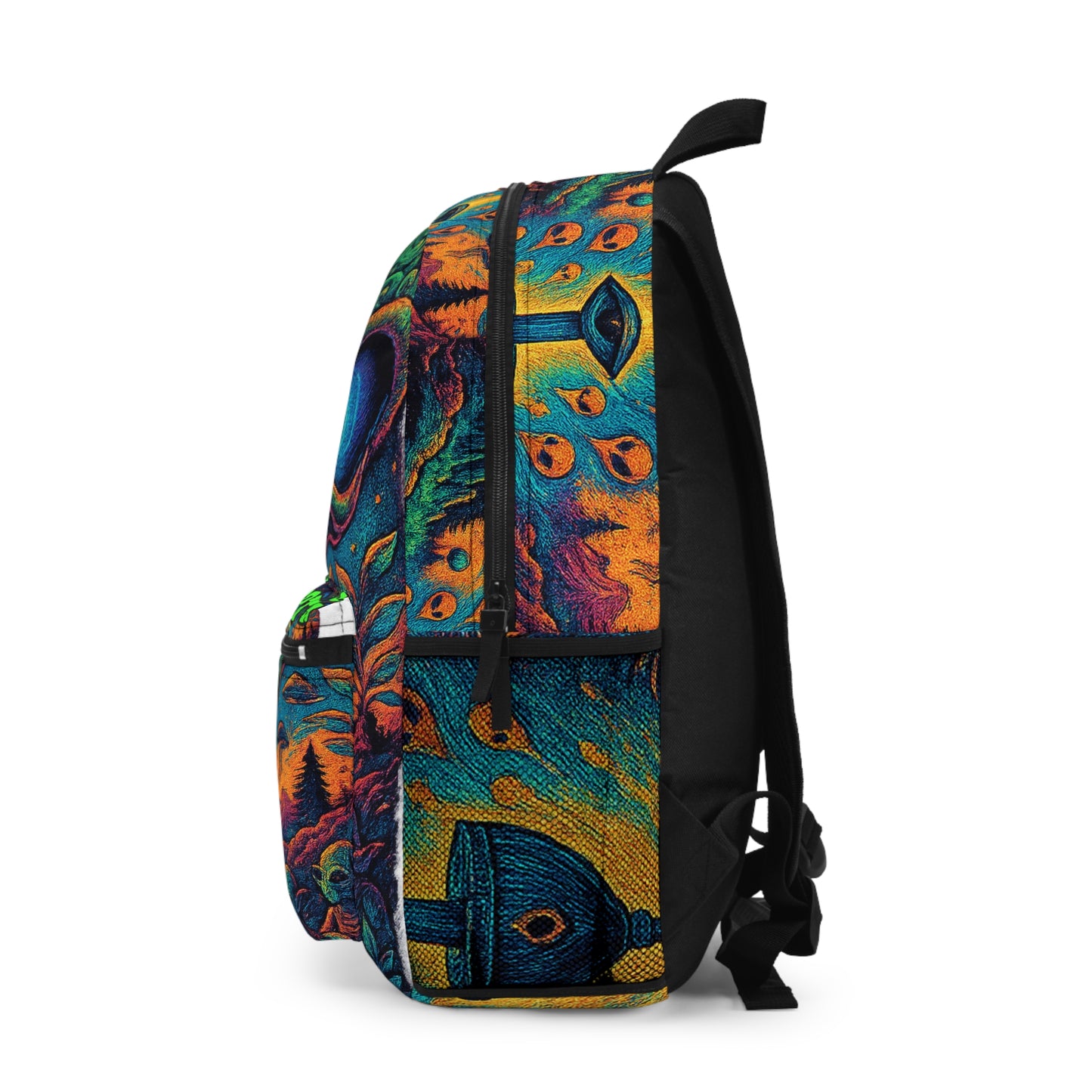 Psychedelic Alien Skull Backpack – Neon Cosmic Art School Bag