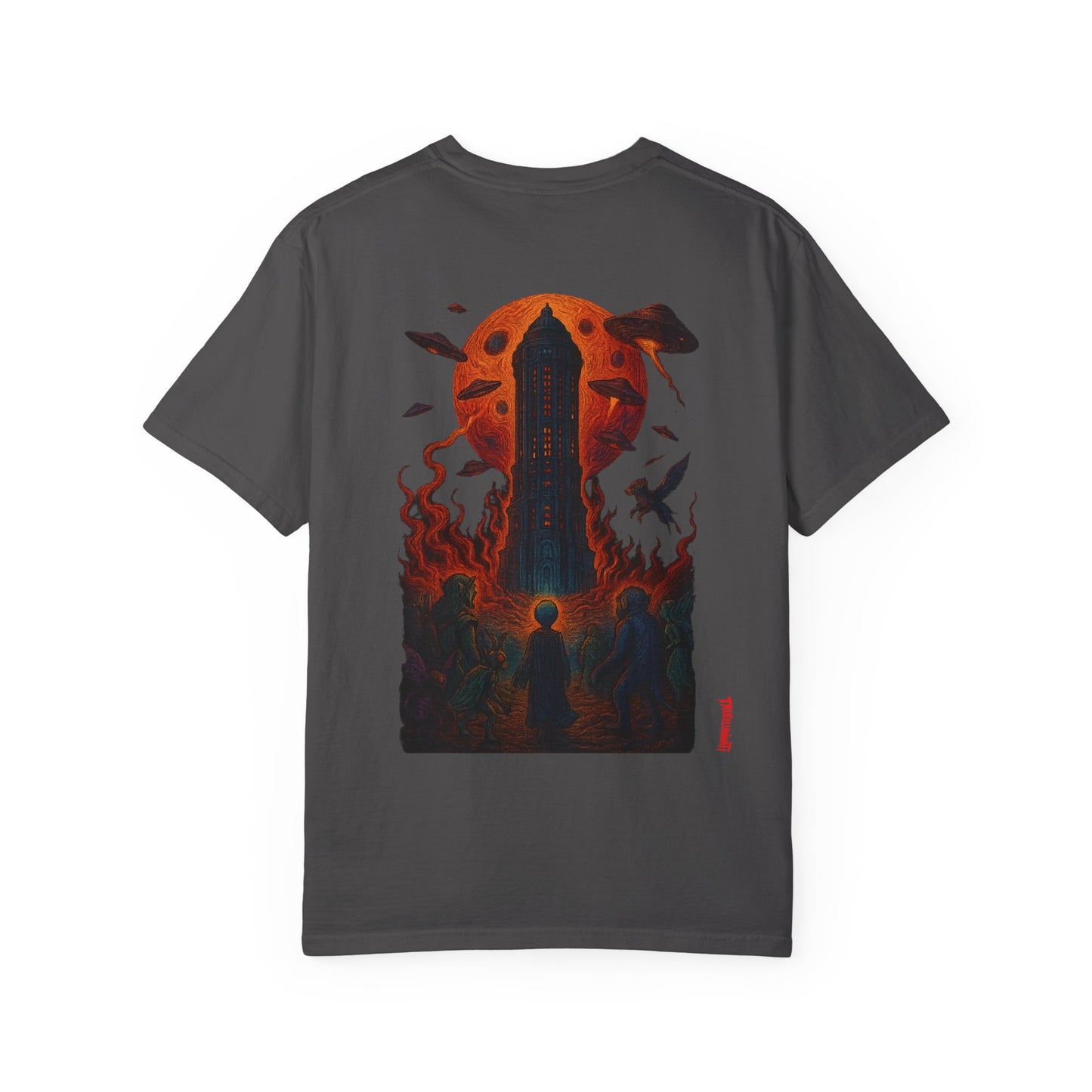 Hell Path By Trueiluminati Garment-Dyed T-shirt Unisex Gothic Tattoo-Style Shirt – Exclusive Trueiluminati Design