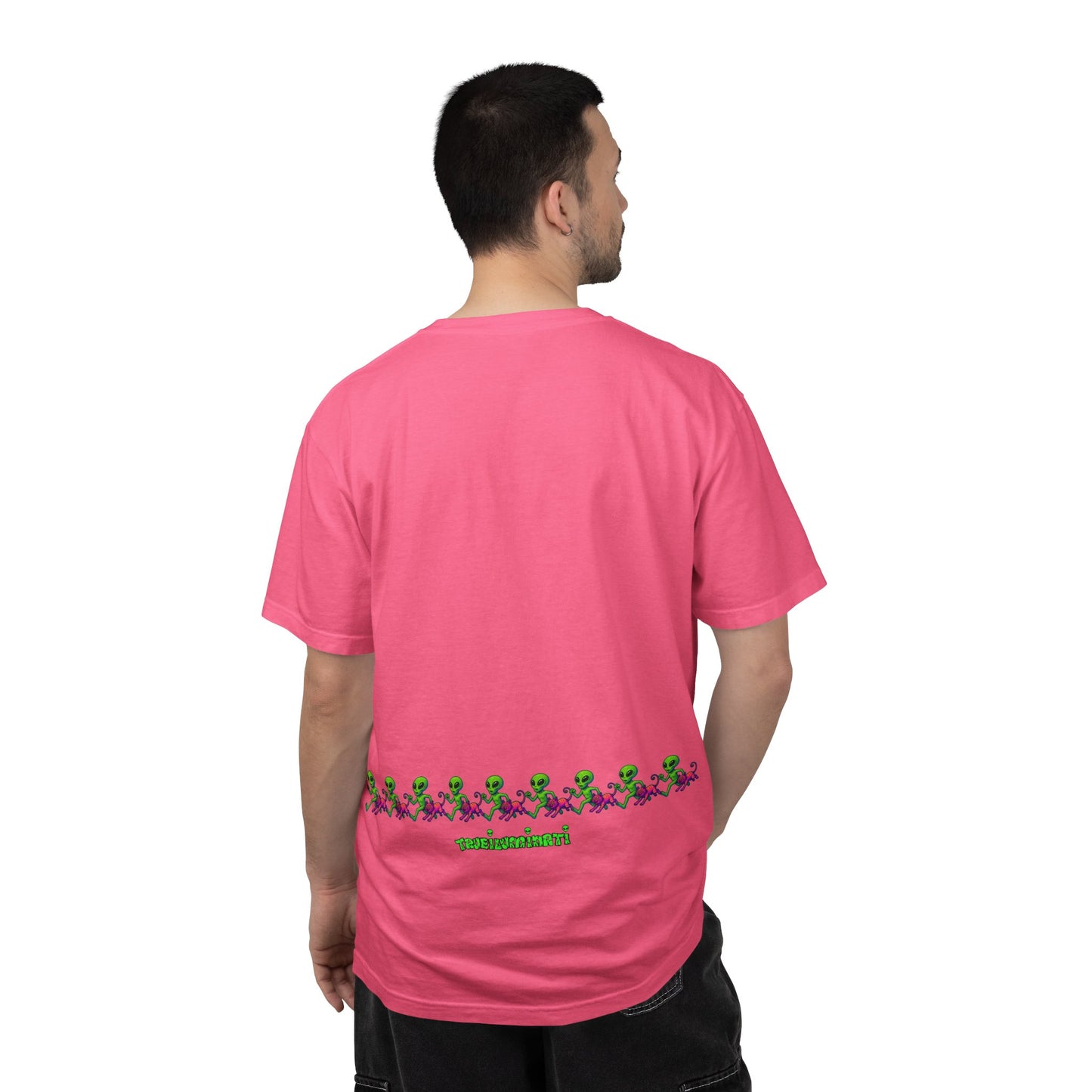 Alien-Inspired Garment-Dyed Unisex T-Shirt, Fun Graphic Tee, Casual Wear, Gift for Space Lovers, Unique Everyday T-Shirt