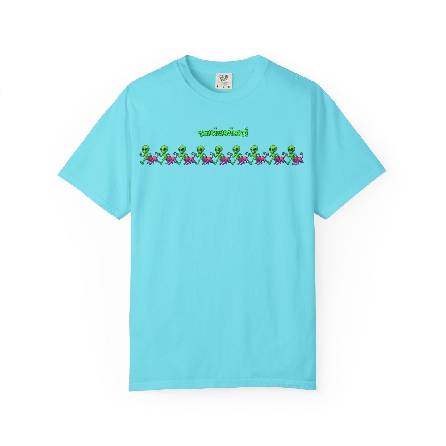 Alien-Inspired Garment-Dyed Unisex T-Shirt, Fun Graphic Tee, Casual Wear, Gift for Space Lovers, Unique Everyday T-Shirt