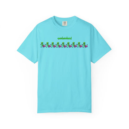 Alien-Inspired Garment-Dyed Unisex T-Shirt, Fun Graphic Tee, Casual Wear, Gift for Space Lovers, Unique Everyday T-Shirt