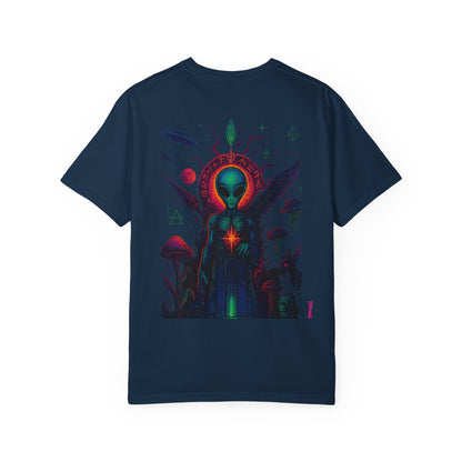 Fallen Alien by Trueiluminati Art Tee - Trippy Graphic Unisex T-shirt, Perfect for Festivals, Gifts, Alien Lovers, Casual Wear, Summer Vibes