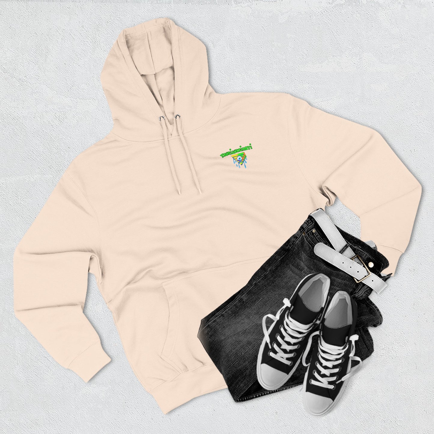 Vibrant Three-Panel Fleece Hoodie, Cozy Sweatshirt for Fall, Unique Graphic Hoodie, Artistic Gift, Festival Wear Saint Death By Trueiluminati