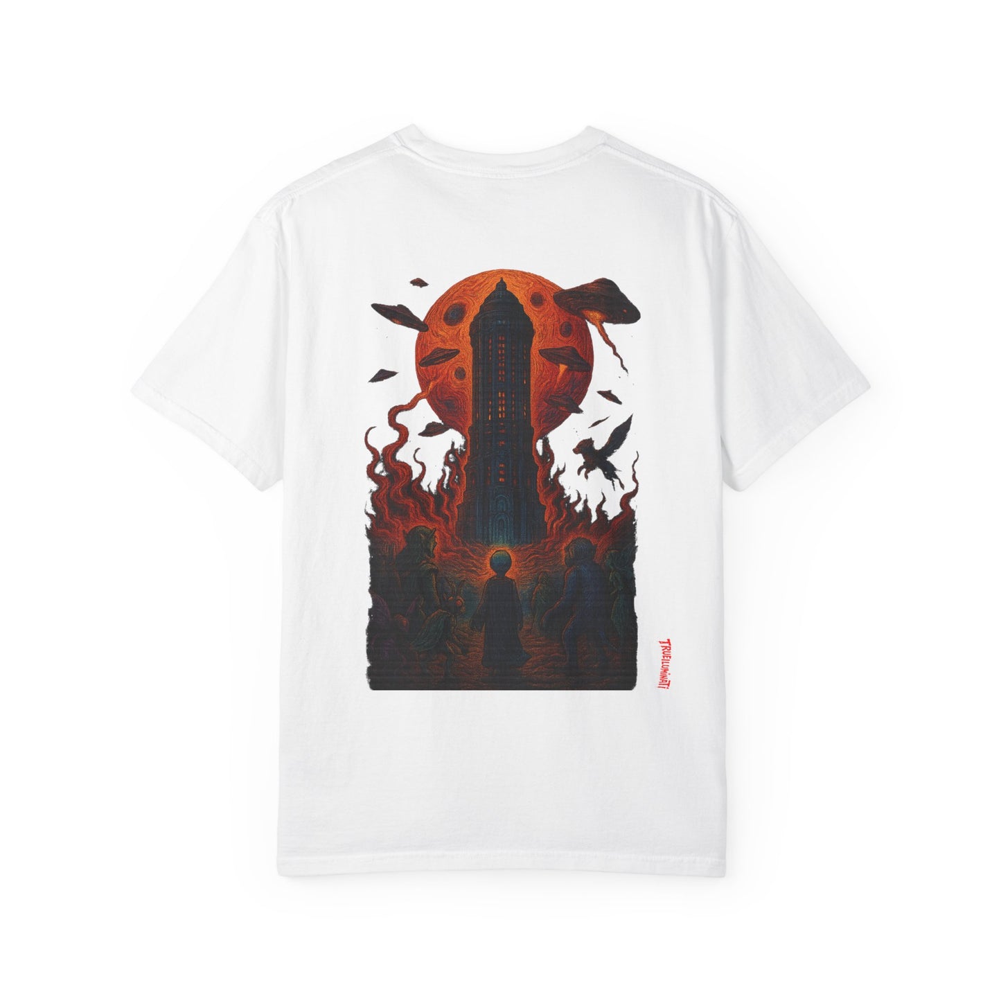 Hell Path By Trueiluminati Garment-Dyed T-shirt Unisex Gothic Tattoo-Style Shirt – Exclusive Trueiluminati Design