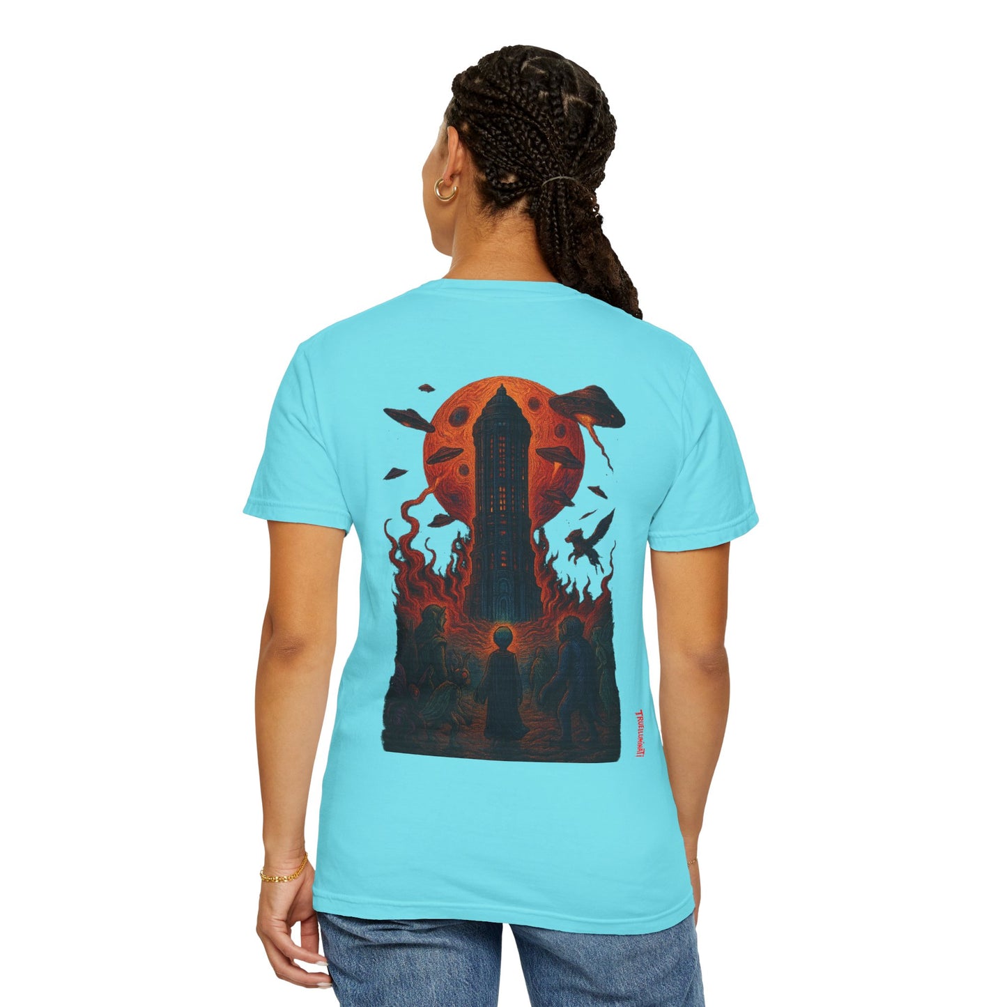 Hell Path By Trueiluminati Garment-Dyed T-shirt Unisex Gothic Tattoo-Style Shirt – Exclusive Trueiluminati Design