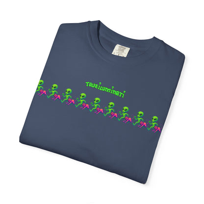 Alien-Inspired Garment-Dyed Unisex T-Shirt, Fun Graphic Tee, Casual Wear, Gift for Space Lovers, Unique Everyday T-Shirt