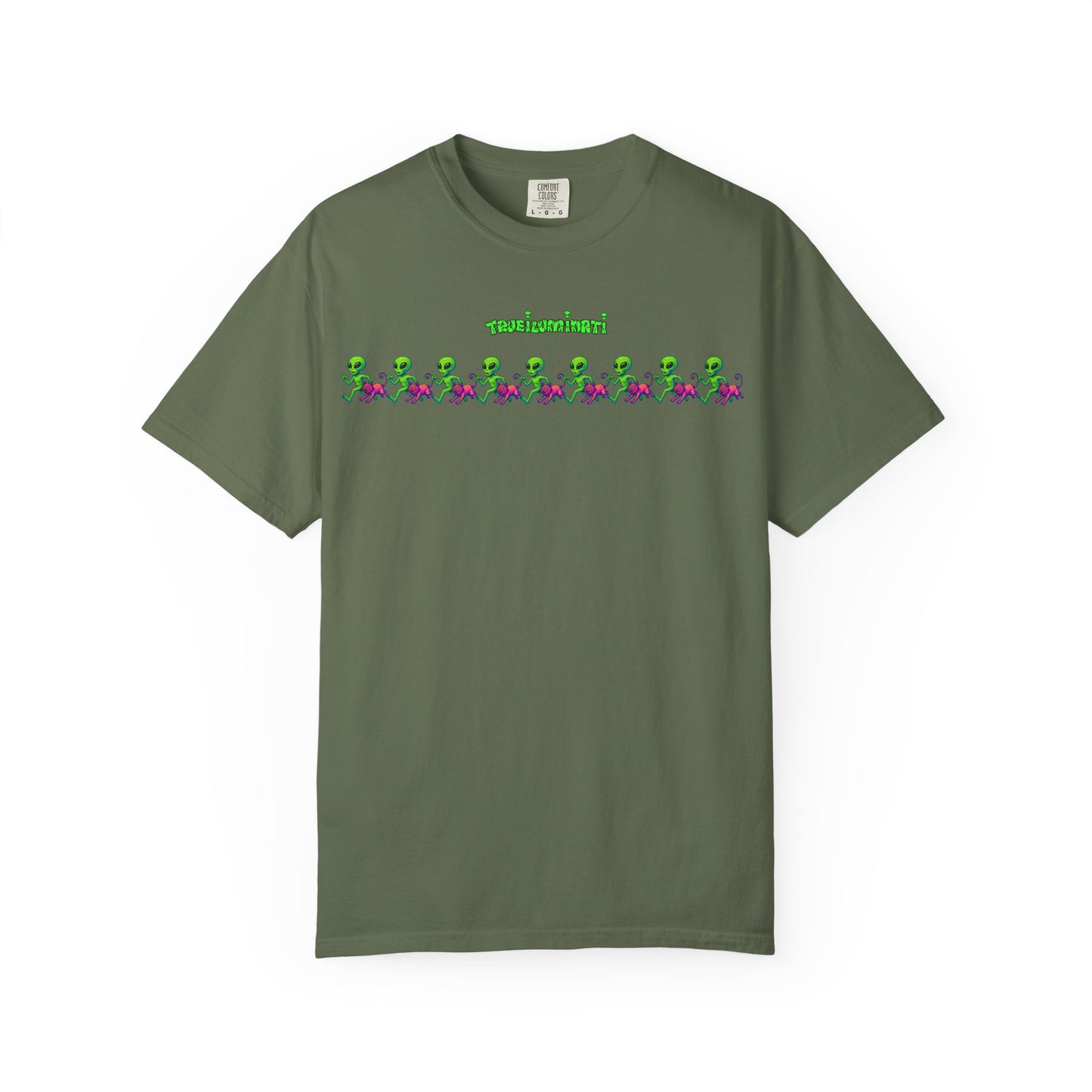 Alien-Inspired Garment-Dyed Unisex T-Shirt, Fun Graphic Tee, Casual Wear, Gift for Space Lovers, Unique Everyday T-Shirt
