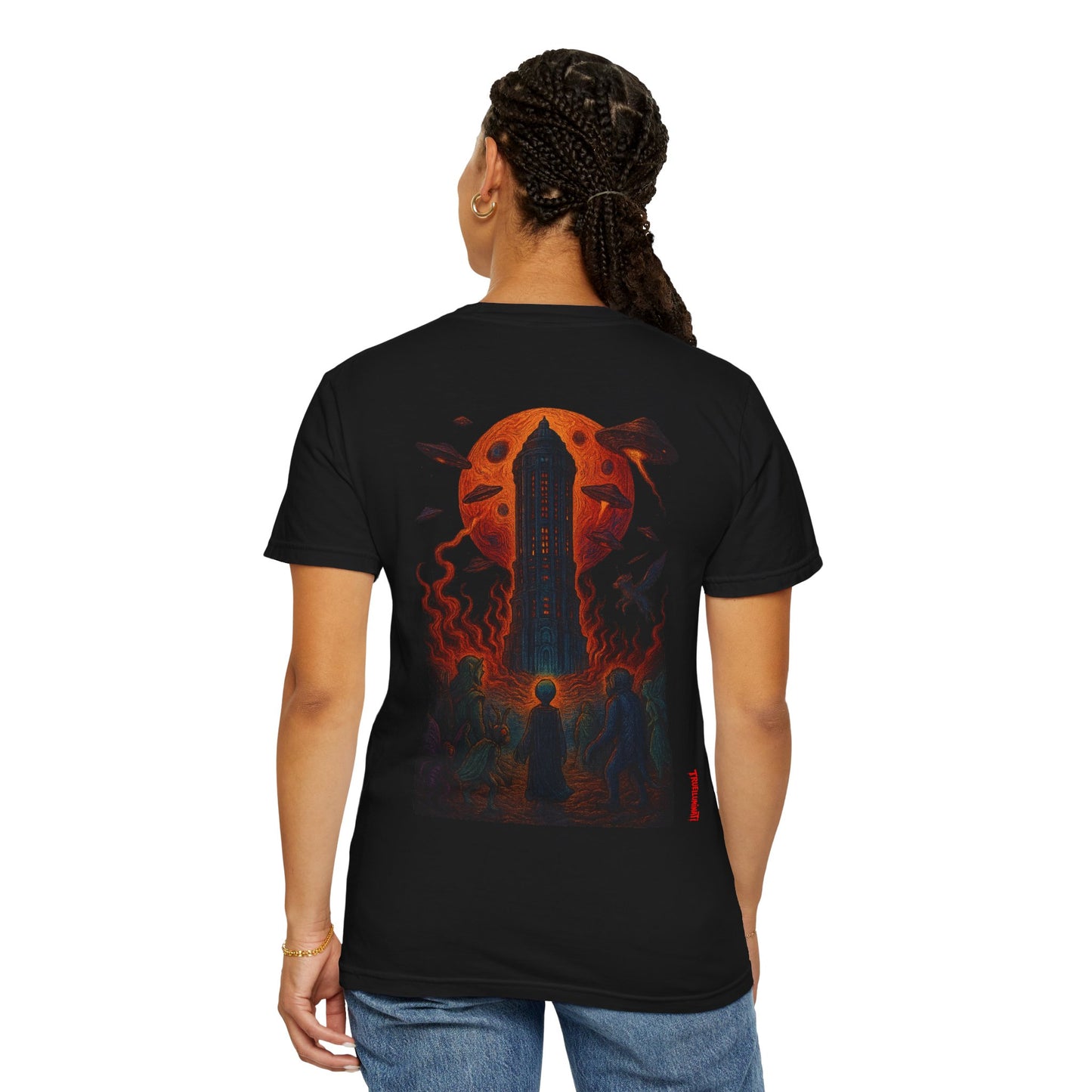 Hell Path By Trueiluminati Garment-Dyed T-shirt Unisex Gothic Tattoo-Style Shirt – Exclusive Trueiluminati Design