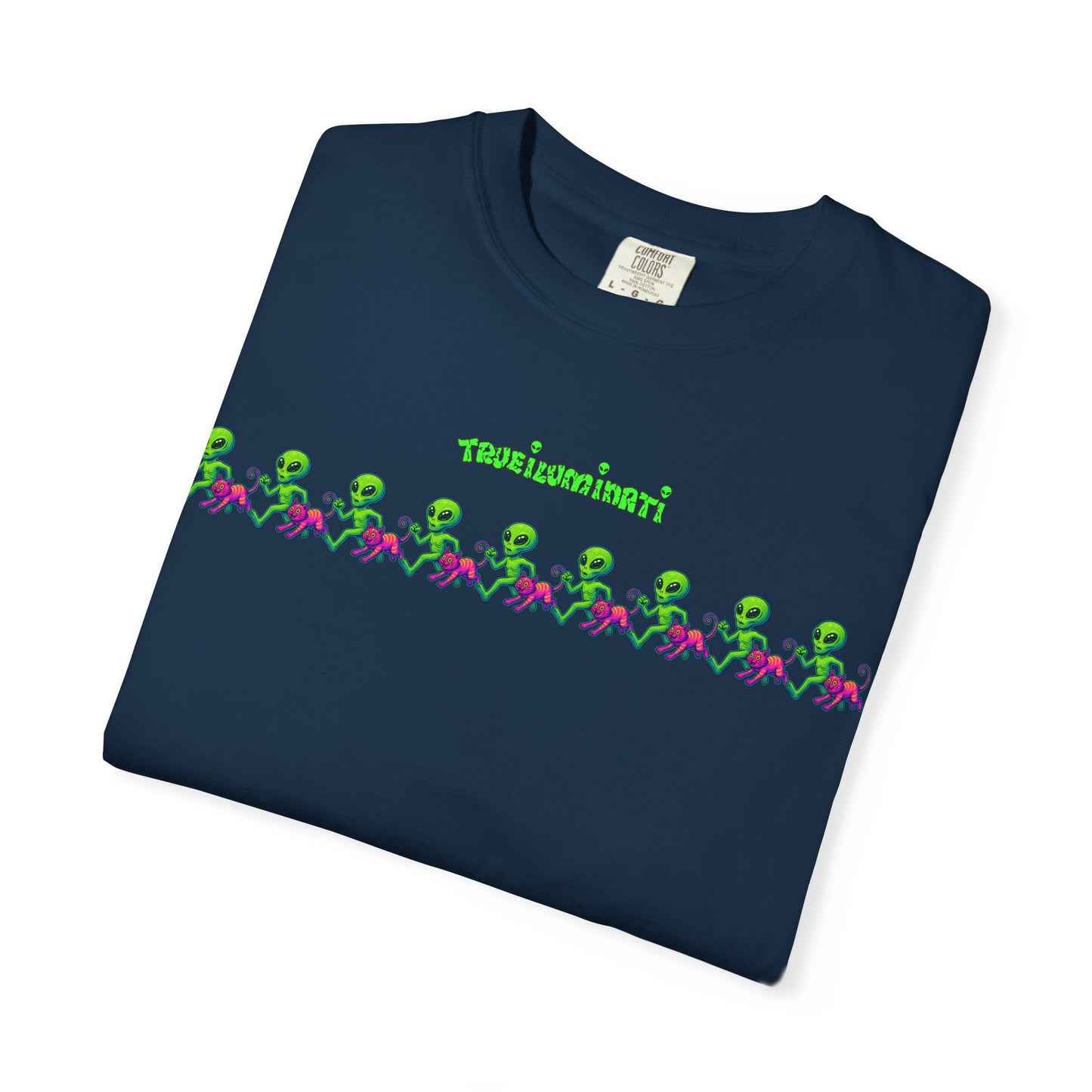 Alien-Inspired Garment-Dyed Unisex T-Shirt, Fun Graphic Tee, Casual Wear, Gift for Space Lovers, Unique Everyday T-Shirt