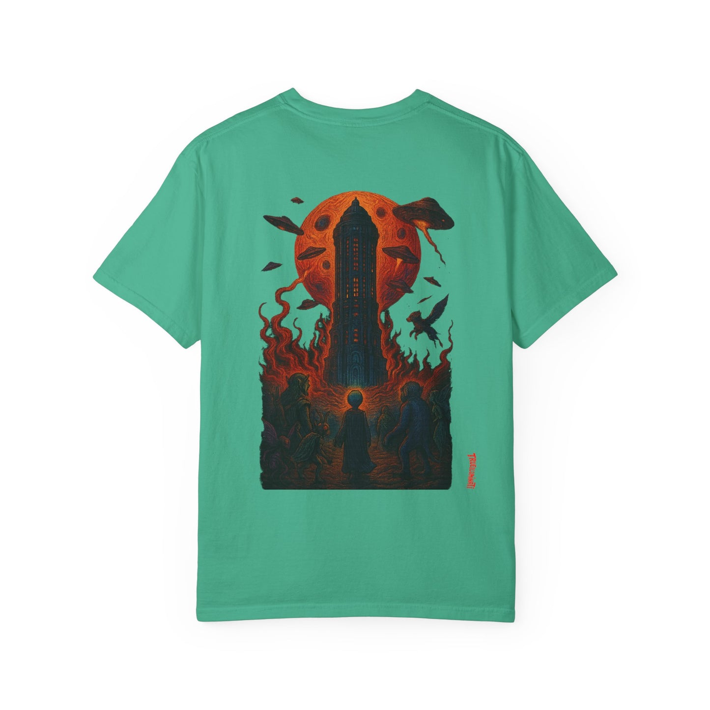 Hell Path By Trueiluminati Garment-Dyed T-shirt Unisex Gothic Tattoo-Style Shirt – Exclusive Trueiluminati Design