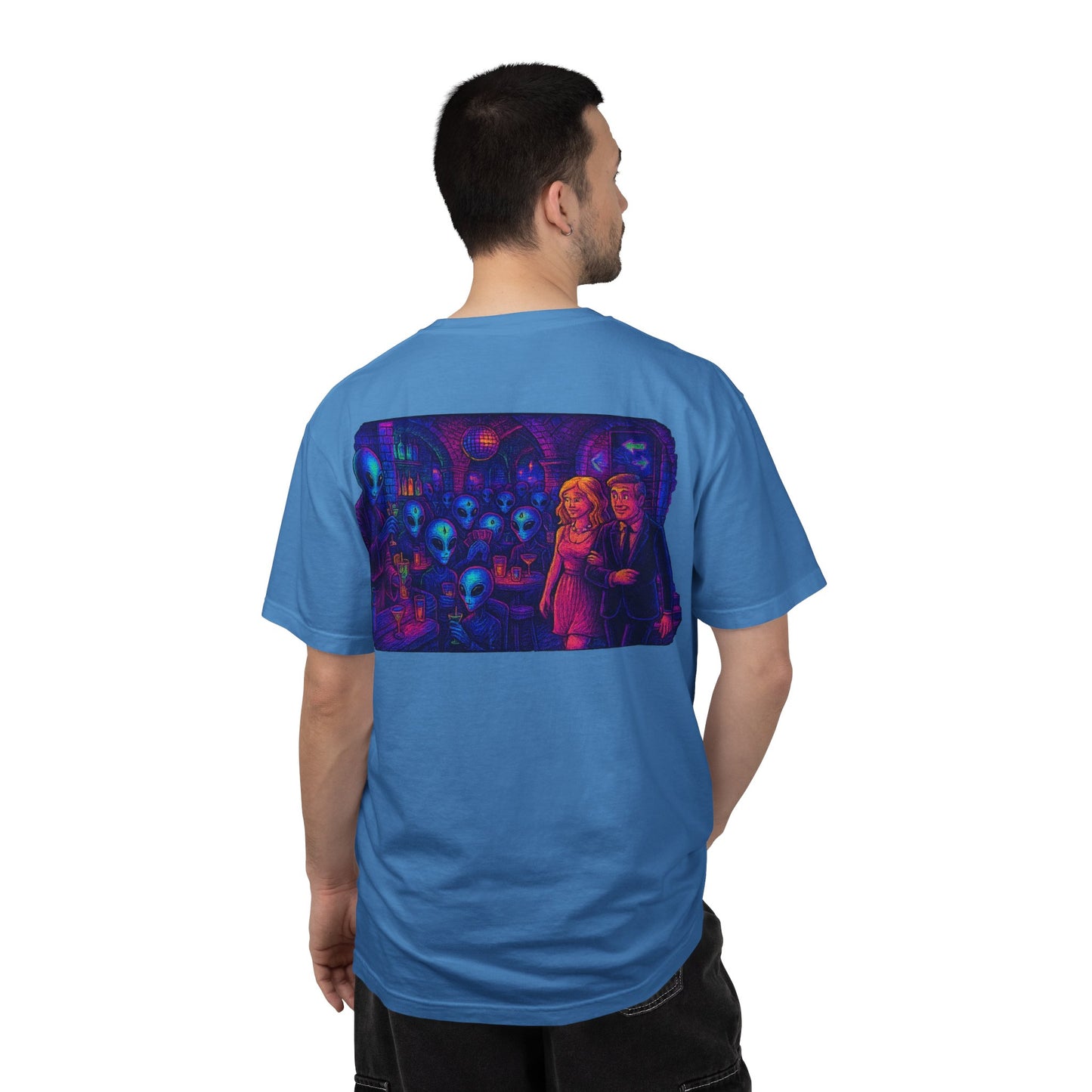 New  Disco Club By Trueiluminati Unisex T-shirt with Alien Love Design, Fun Graphic Tee, Casual Wear, Gift for Friends, Unique Party Shirt, Statement Top