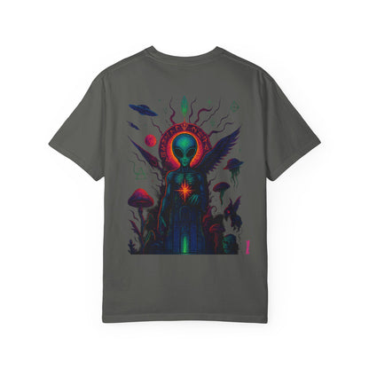 Fallen Alien by Trueiluminati Art Tee - Trippy Graphic Unisex T-shirt, Perfect for Festivals, Gifts, Alien Lovers, Casual Wear, Summer Vibes