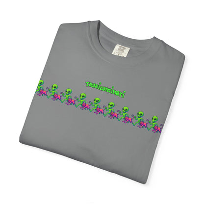 Alien-Inspired Garment-Dyed Unisex T-Shirt, Fun Graphic Tee, Casual Wear, Gift for Space Lovers, Unique Everyday T-Shirt