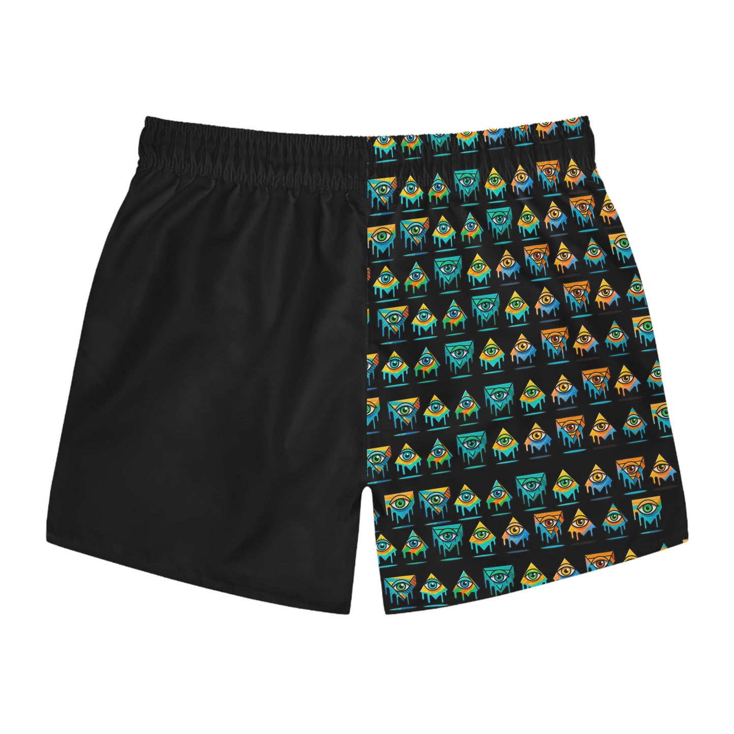 Eyes For Beach By Trueiluminati Swim Trunks -Black- | Trueiluminati Swim Shorts – Cosmic Flow, Endless Vibes Summer Beachwear, Pool Party Swimwear, Vacation Essential, Surf Shorts, Fun Design, Relaxed...