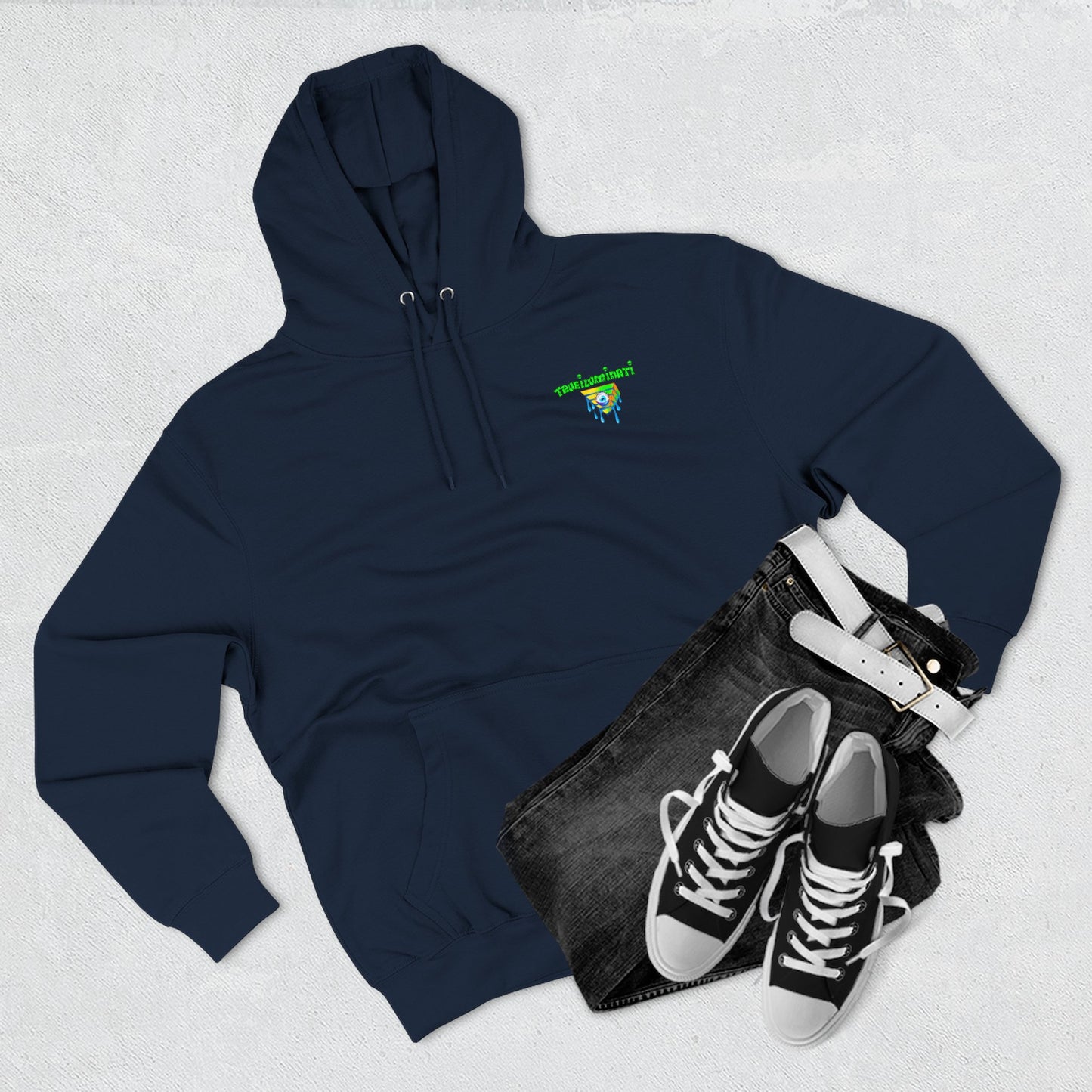 Vibrant Three-Panel Fleece Hoodie, Cozy Sweatshirt for Fall, Unique Graphic Hoodie, Artistic Gift, Festival Wear Saint Death By Trueiluminati