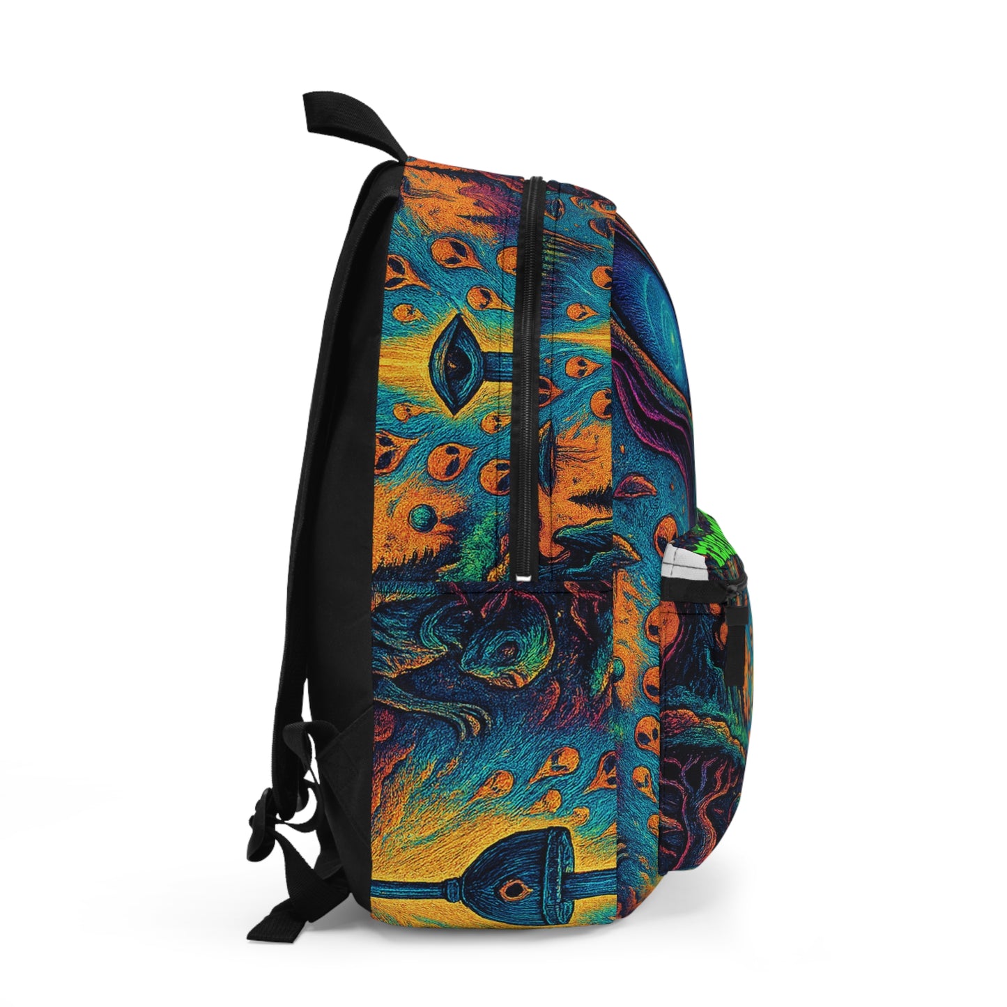 Psychedelic Alien Skull Backpack – Neon Cosmic Art School Bag