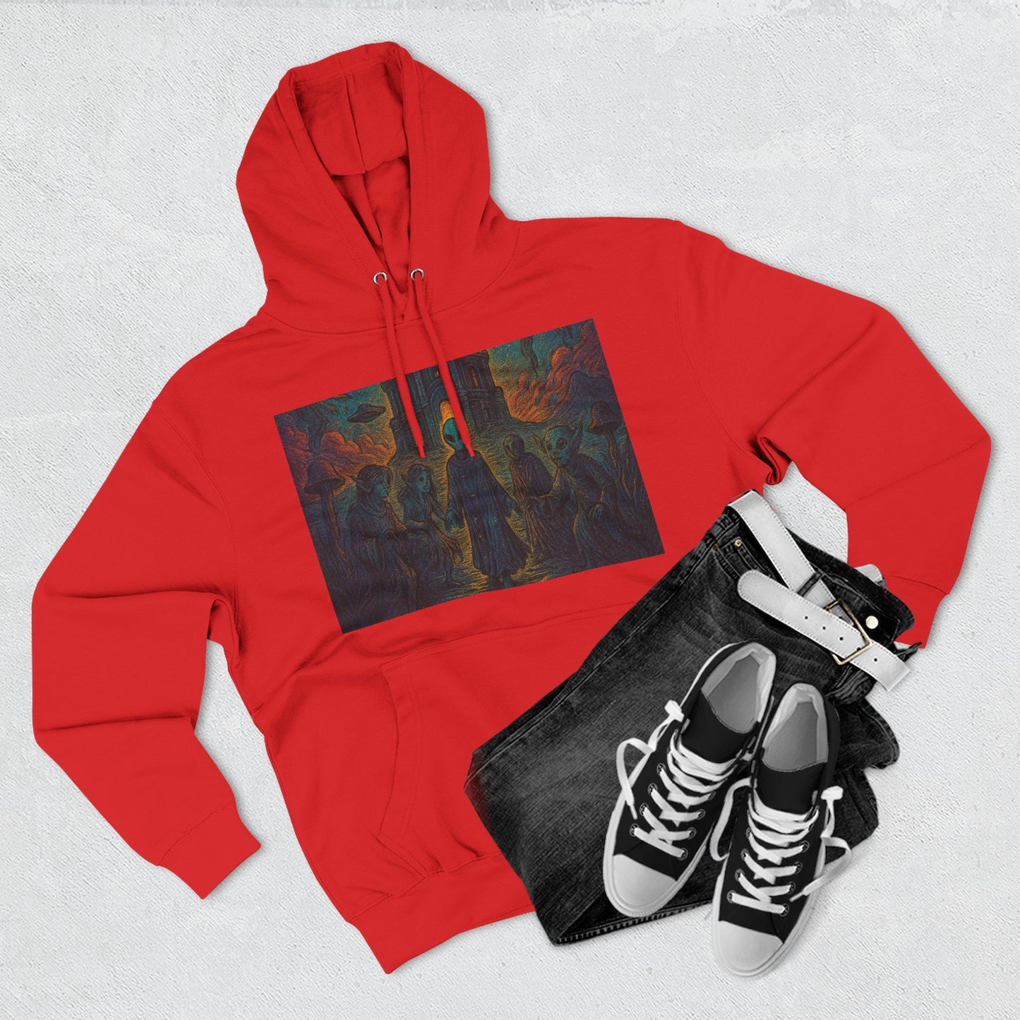 Heaven And Hell By Trueiluminati Mystical Three-Panel Fleece Hoodie - Cozy Apparel for Fans of Fantasy, Unique Gift for Holidays, Ideal for Autumn and Winter Loungewear