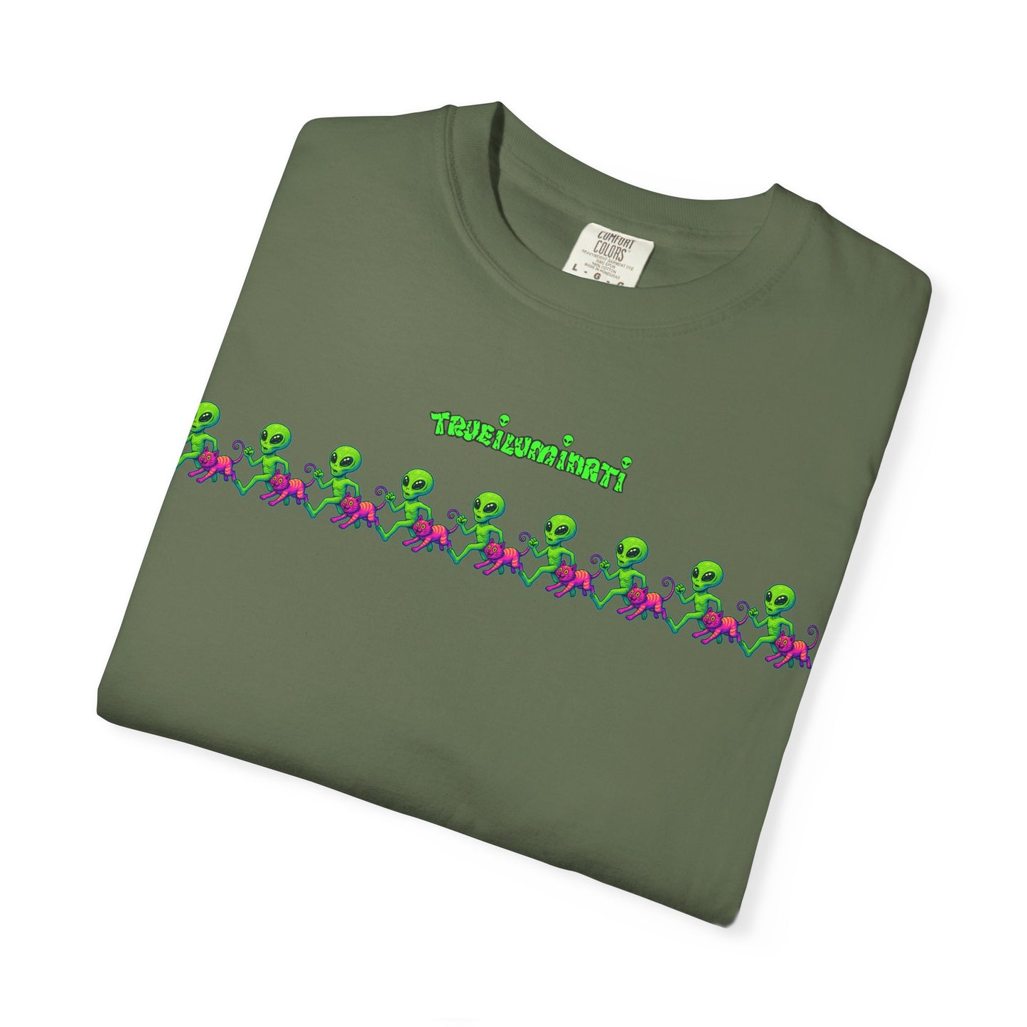 Alien-Inspired Garment-Dyed Unisex T-Shirt, Fun Graphic Tee, Casual Wear, Gift for Space Lovers, Unique Everyday T-Shirt