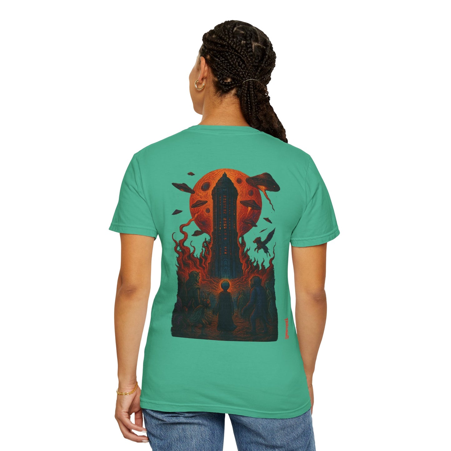 Hell Path By Trueiluminati Garment-Dyed T-shirt Unisex Gothic Tattoo-Style Shirt – Exclusive Trueiluminati Design