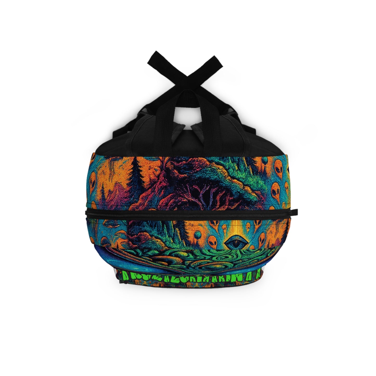Psychedelic Alien Skull Backpack – Neon Cosmic Art School Bag