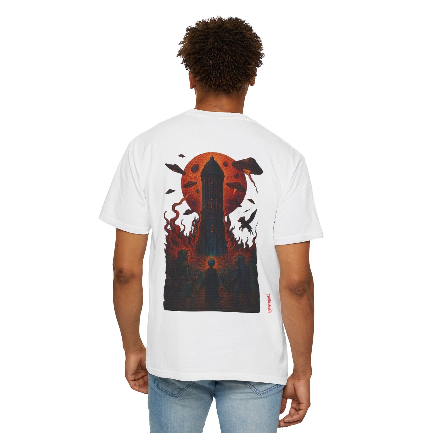 Hell Path By Trueiluminati Garment-Dyed T-shirt Unisex Gothic Tattoo-Style Shirt – Exclusive Trueiluminati Design