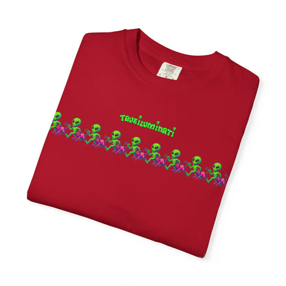 Alien-Inspired Garment-Dyed Unisex T-Shirt, Fun Graphic Tee, Casual Wear, Gift for Space Lovers, Unique Everyday T-Shirt