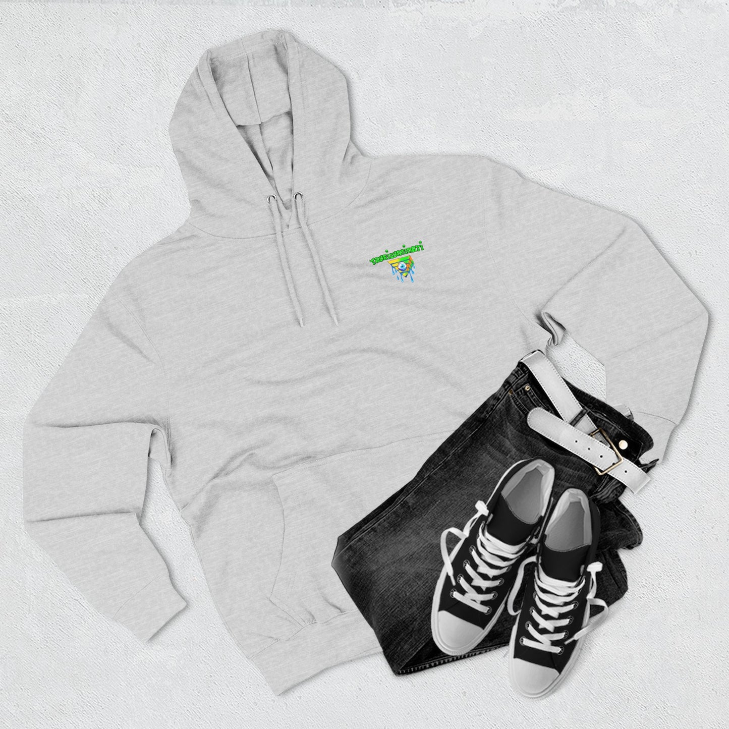 Vibrant Three-Panel Fleece Hoodie, Cozy Sweatshirt for Fall, Unique Graphic Hoodie, Artistic Gift, Festival Wear Saint Death By Trueiluminati