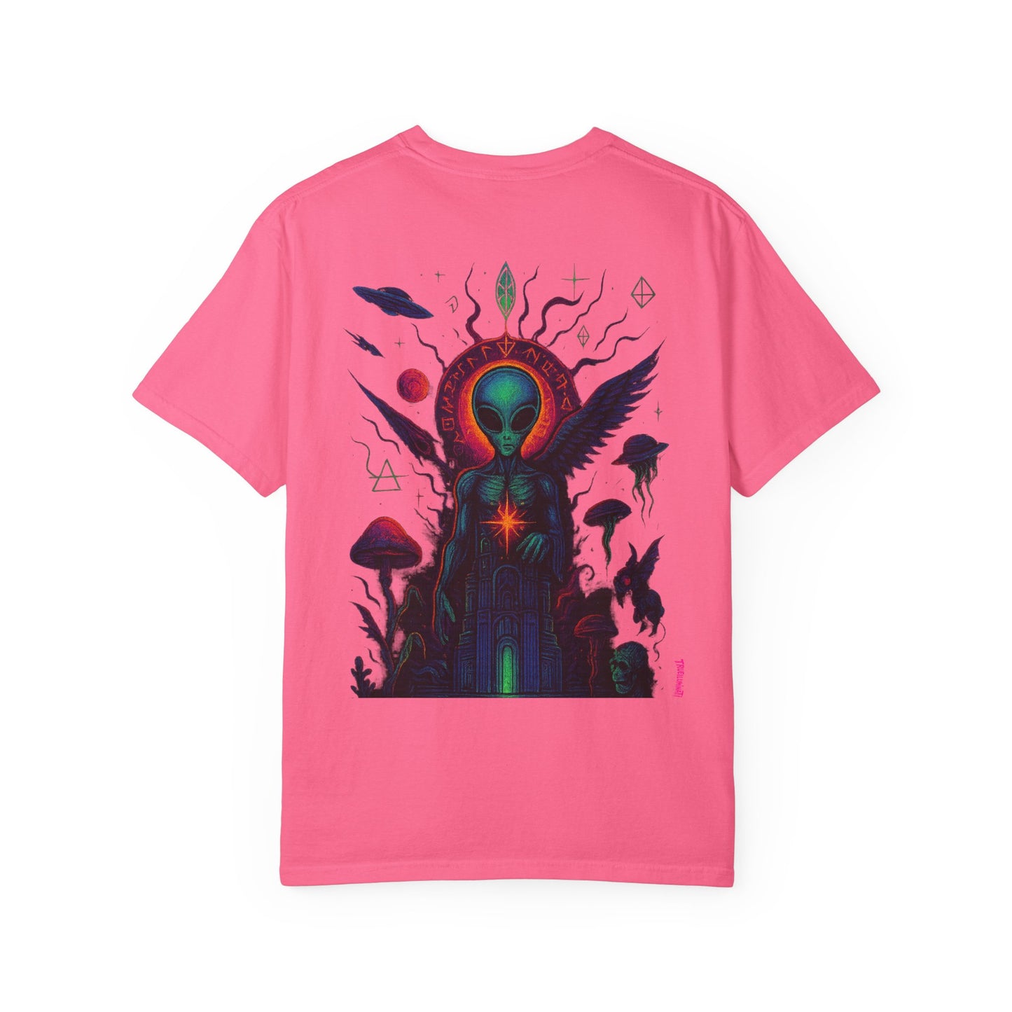 Fallen Alien by Trueiluminati Art Tee - Trippy Graphic Unisex T-shirt, Perfect for Festivals, Gifts, Alien Lovers, Casual Wear, Summer Vibes