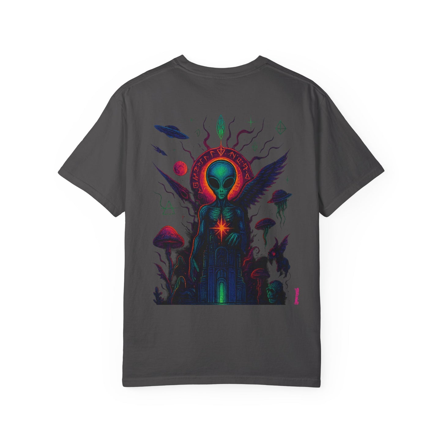 Fallen Alien by Trueiluminati Art Tee - Trippy Graphic Unisex T-shirt, Perfect for Festivals, Gifts, Alien Lovers, Casual Wear, Summer Vibes