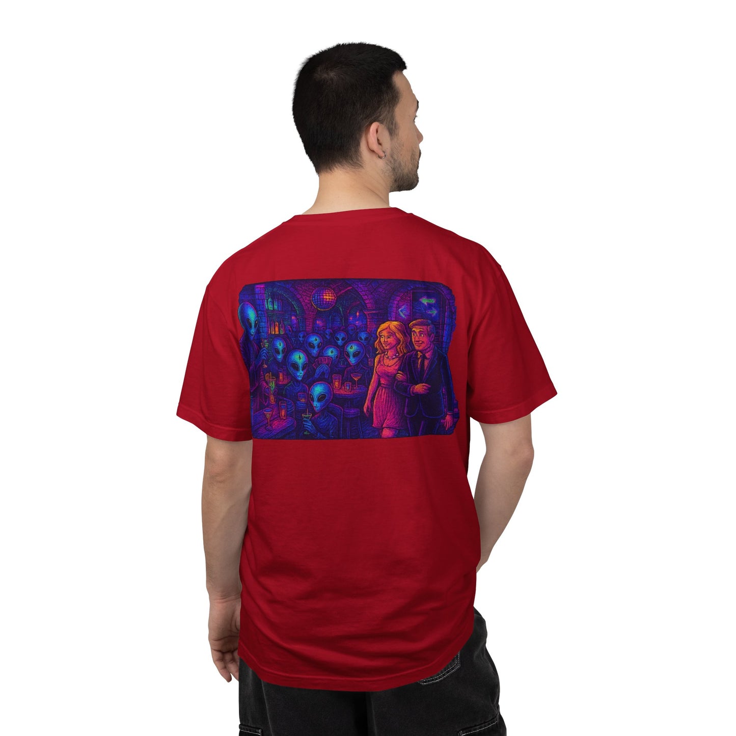 New  Disco Club By Trueiluminati Unisex T-shirt with Alien Love Design, Fun Graphic Tee, Casual Wear, Gift for Friends, Unique Party Shirt, Statement Top