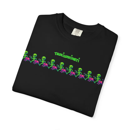 Alien-Inspired Garment-Dyed Unisex T-Shirt, Fun Graphic Tee, Casual Wear, Gift for Space Lovers, Unique Everyday T-Shirt