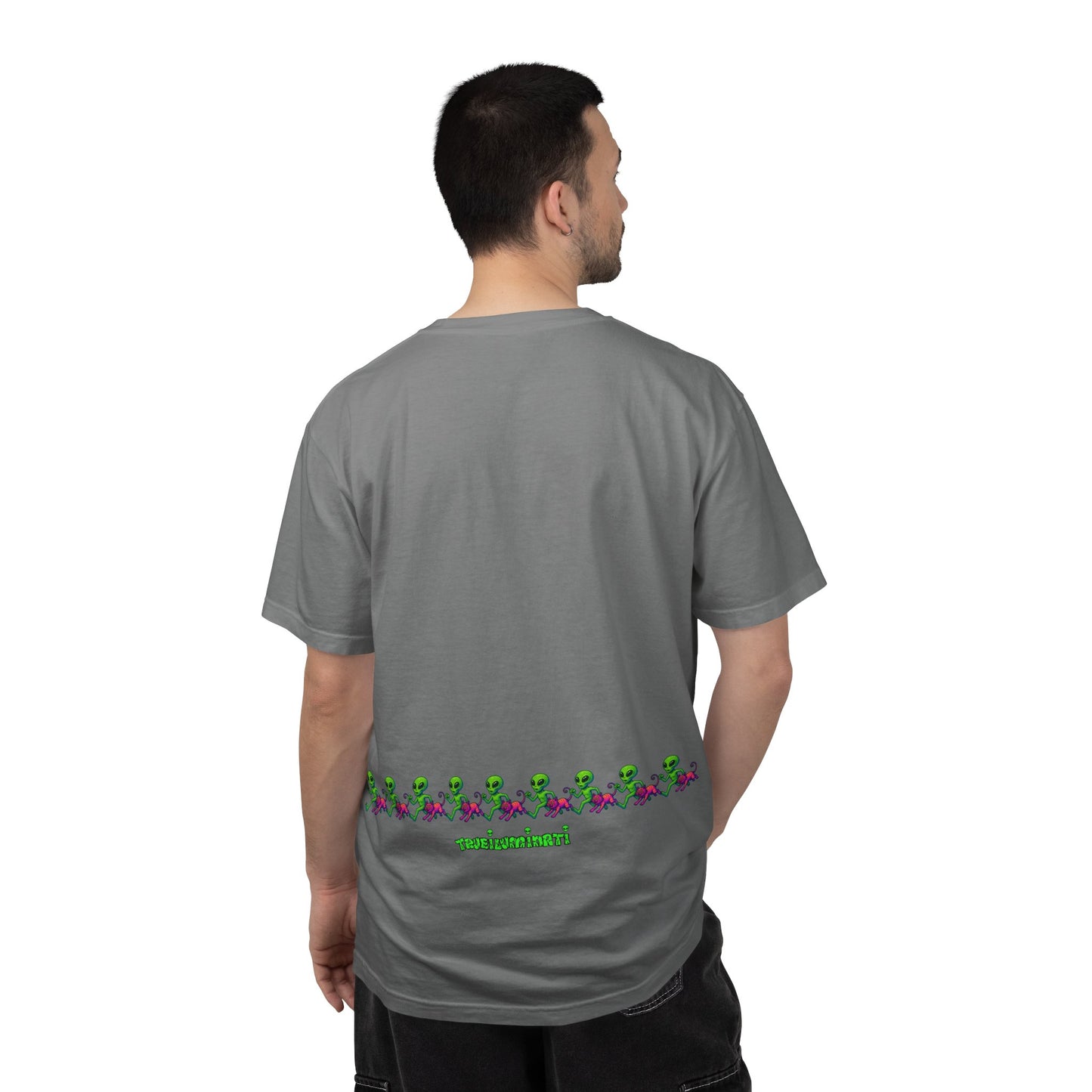Alien-Inspired Garment-Dyed Unisex T-Shirt, Fun Graphic Tee, Casual Wear, Gift for Space Lovers, Unique Everyday T-Shirt