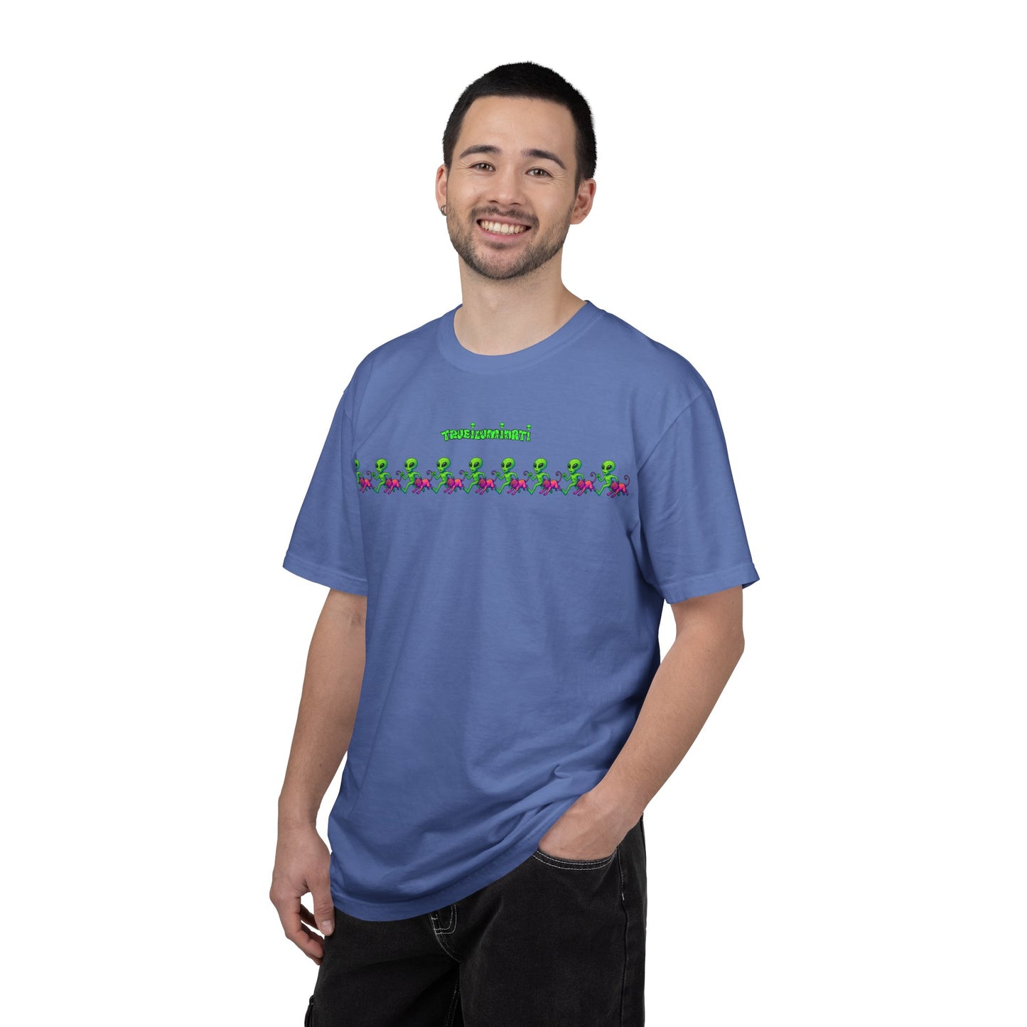 Alien-Inspired Garment-Dyed Unisex T-Shirt, Fun Graphic Tee, Casual Wear, Gift for Space Lovers, Unique Everyday T-Shirt