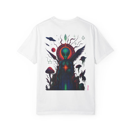 Fallen Alien by Trueiluminati Art Tee - Trippy Graphic Unisex T-shirt, Perfect for Festivals, Gifts, Alien Lovers, Casual Wear, Summer Vibes