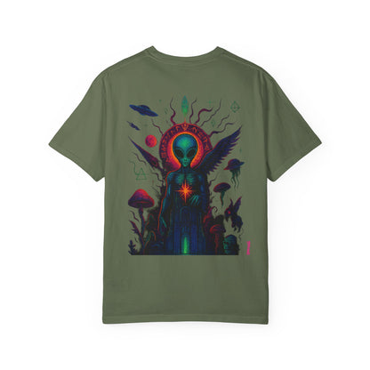 Fallen Alien by Trueiluminati Art Tee - Trippy Graphic Unisex T-shirt, Perfect for Festivals, Gifts, Alien Lovers, Casual Wear, Summer Vibes