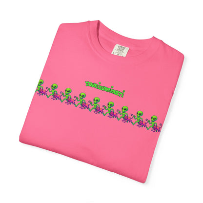 Alien-Inspired Garment-Dyed Unisex T-Shirt, Fun Graphic Tee, Casual Wear, Gift for Space Lovers, Unique Everyday T-Shirt