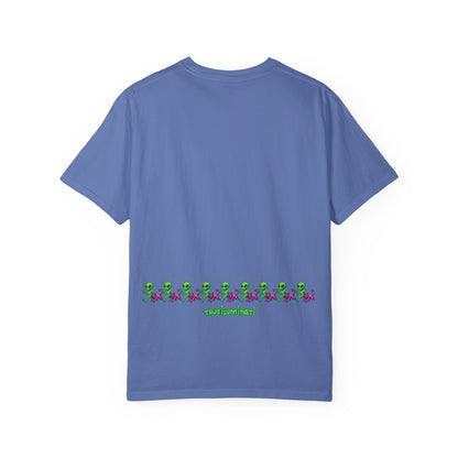 Alien-Inspired Garment-Dyed Unisex T-Shirt, Fun Graphic Tee, Casual Wear, Gift for Space Lovers, Unique Everyday T-Shirt