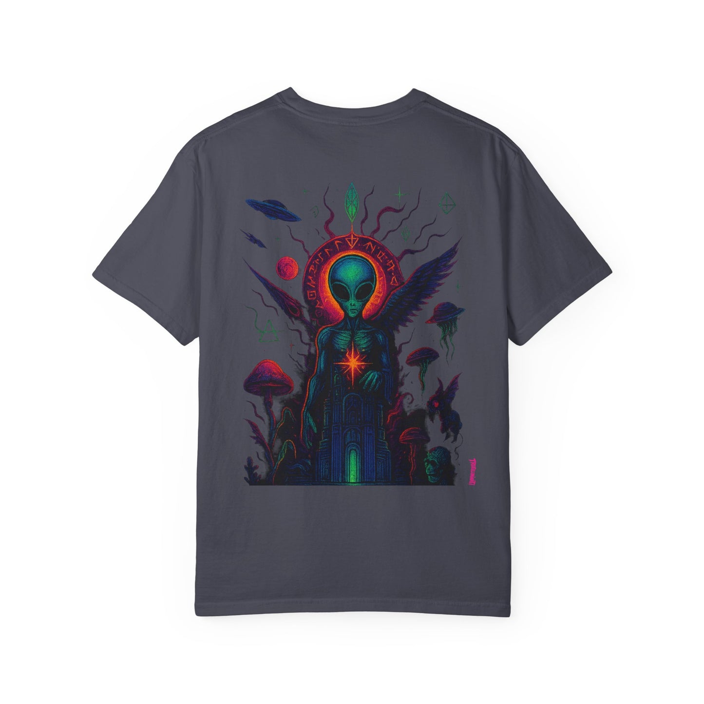 Fallen Alien by Trueiluminati Art Tee - Trippy Graphic Unisex T-shirt, Perfect for Festivals, Gifts, Alien Lovers, Casual Wear, Summer Vibes